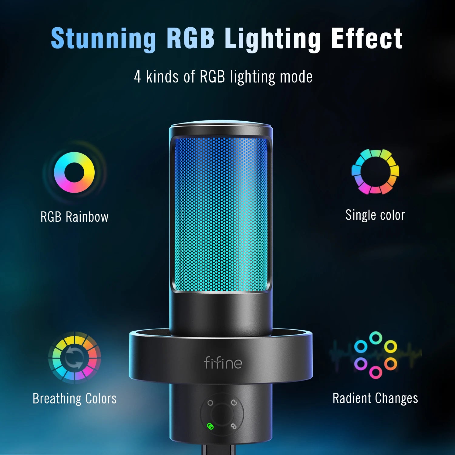 USB Gaming Microphone with RGB Lighting 4 Polar Patterns, Live Monitoring, Gain Control & Touch Mute