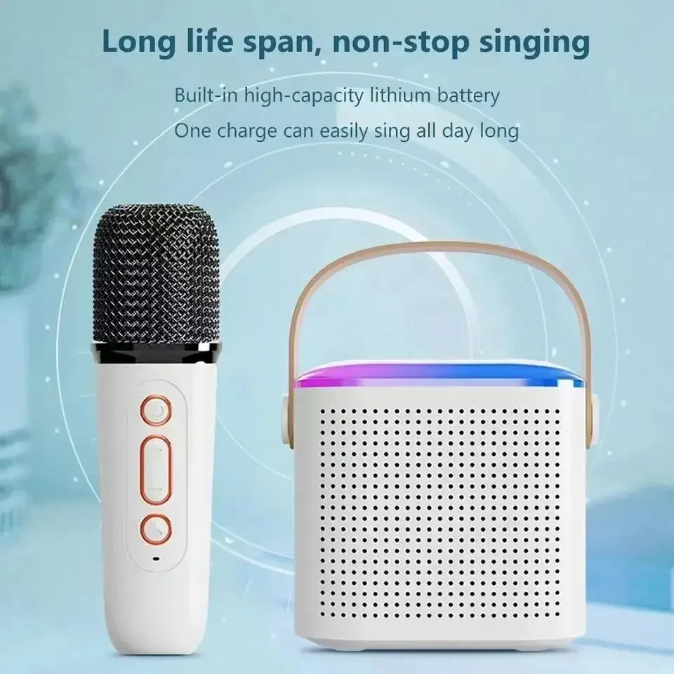 Wireless Portable Karaoke Speaker with RGB Lights and Dual Microphones for Home Parties