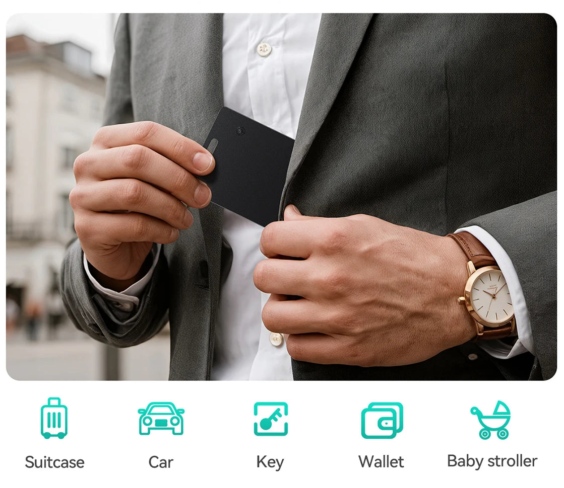 Ultra-Thin Card-Style Anti-Lost Tracker for iPhone and Android with Wireless Charging and GPS