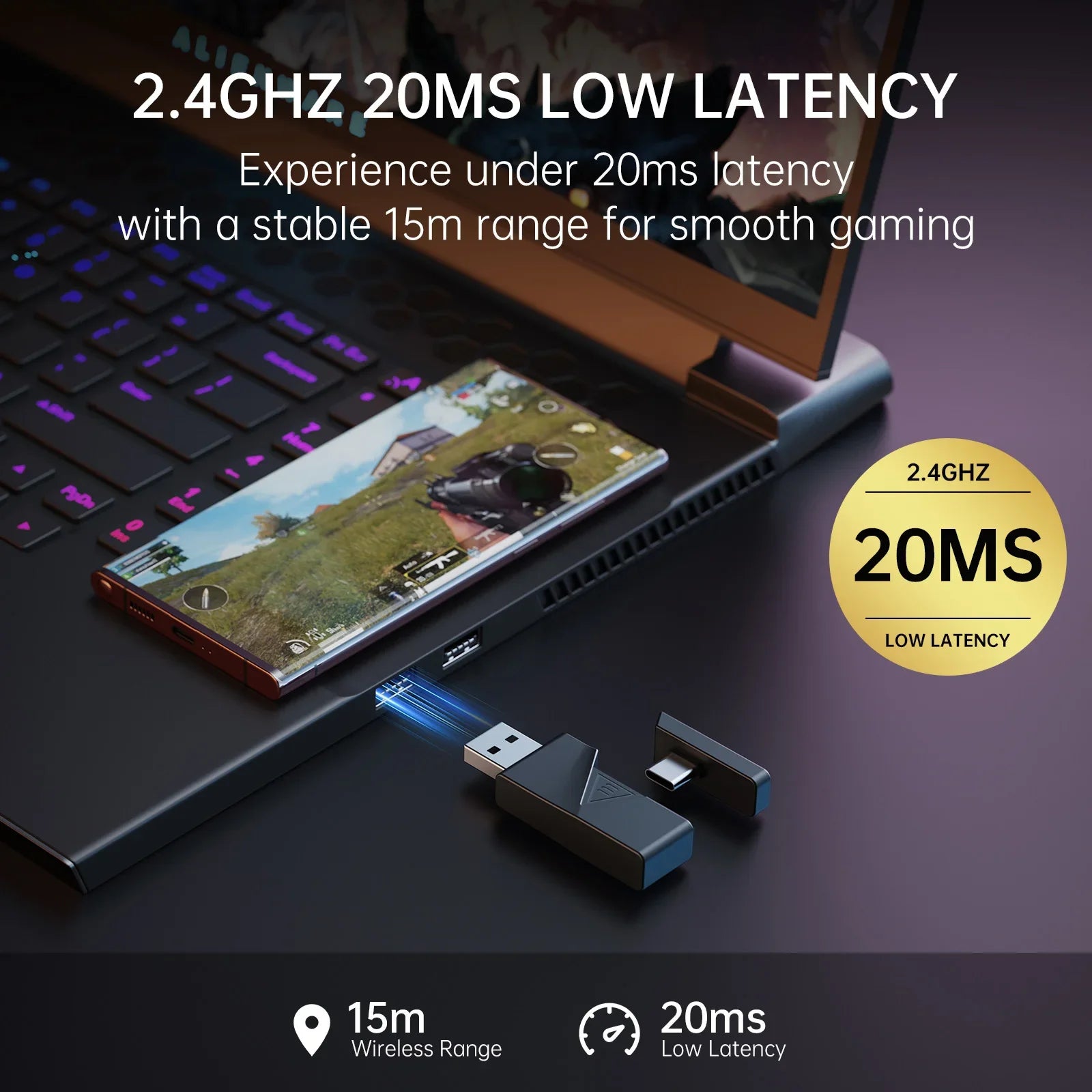 Wireless Over Ear Gaming Headset with Bluetooth and 2.4GHz Low Latency Audio for PC and Console