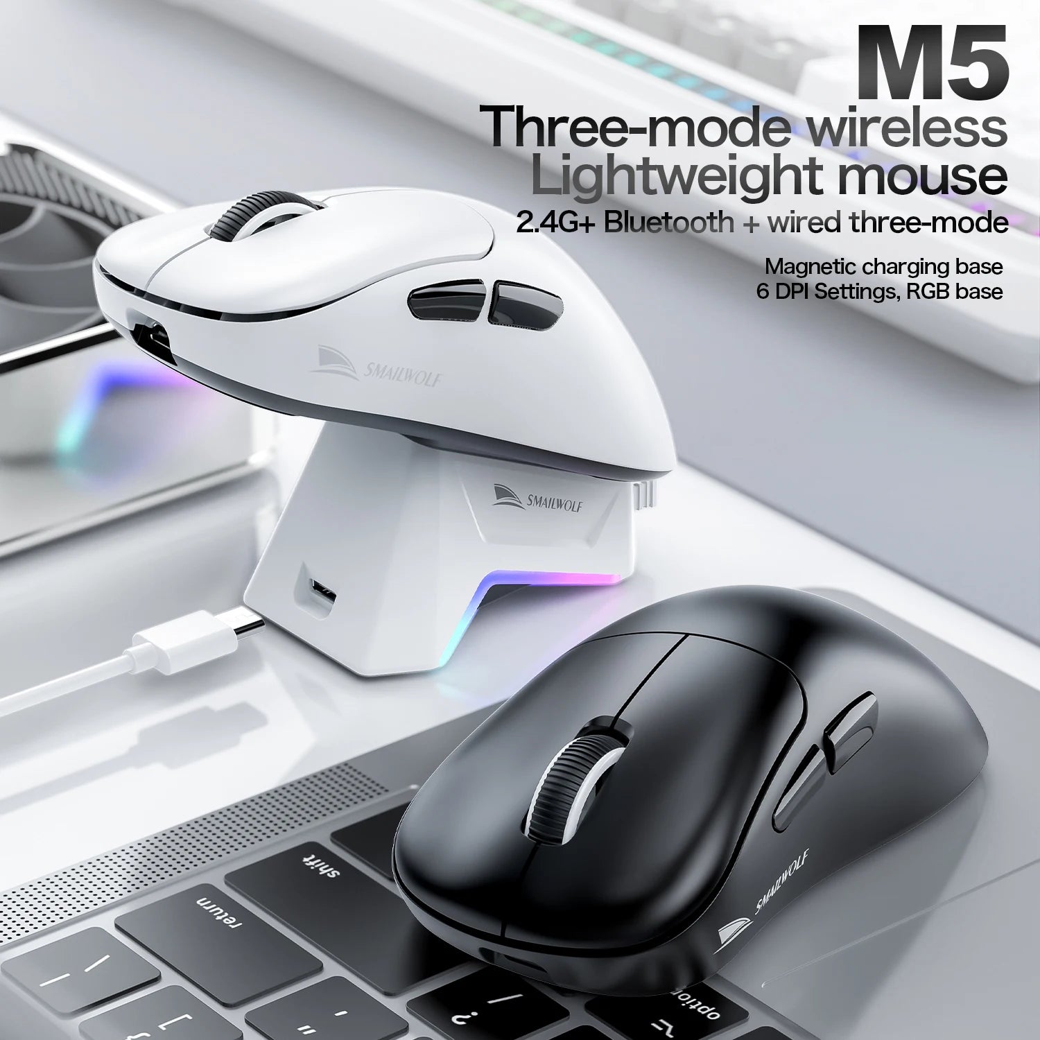 Wireless Bluetooth Gaming Mouse with RGB Lighting and Three-Mode Magnetic Charging