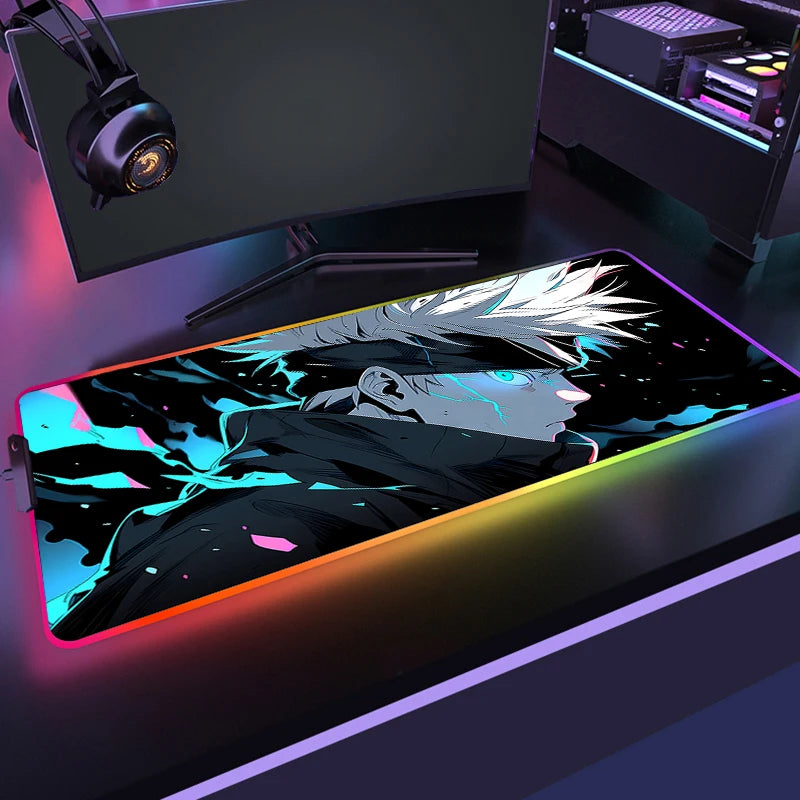 RGB Anime Gaming Mouse Mat XL with LED Lighting Non Slip Waterproof Desk Pad for Keyboard and Mouse