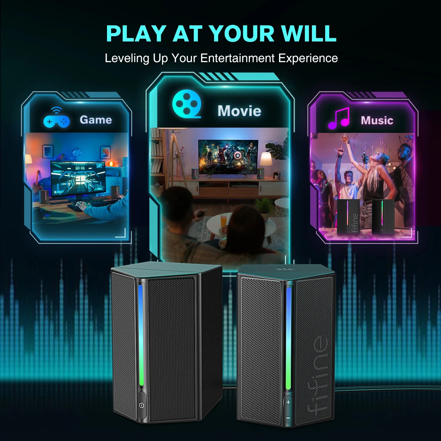 RGB USB Gaming Speakers with Stereo Surround Sound Volume Control for PC Laptop Console TV