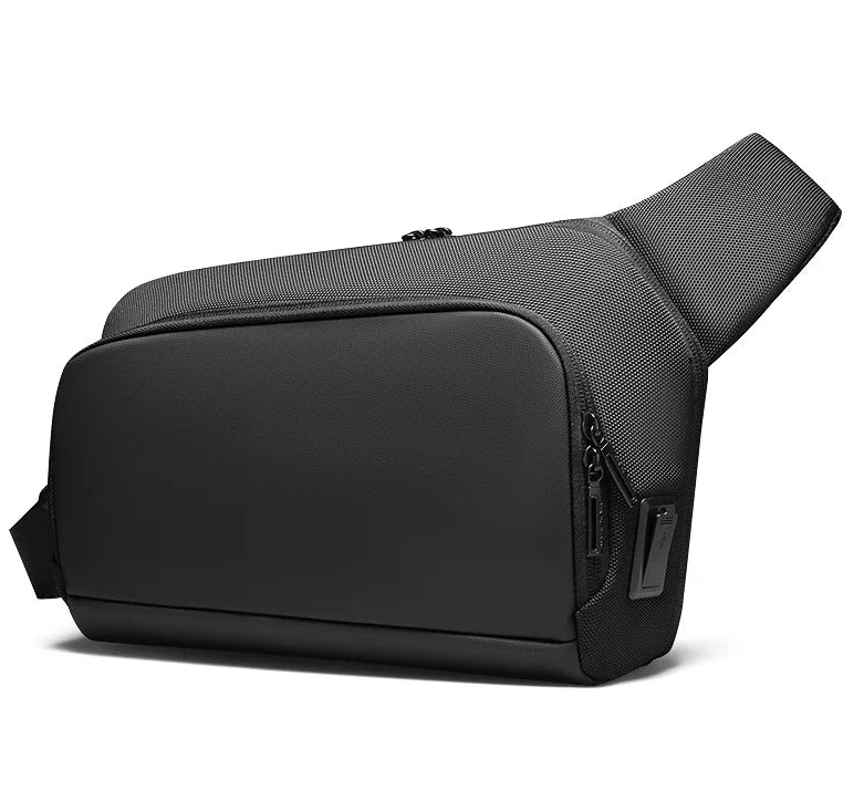 Black Minimalist Sling Messenger Bag for Men Water Resistant Lightweight Chest and Shoulder Design