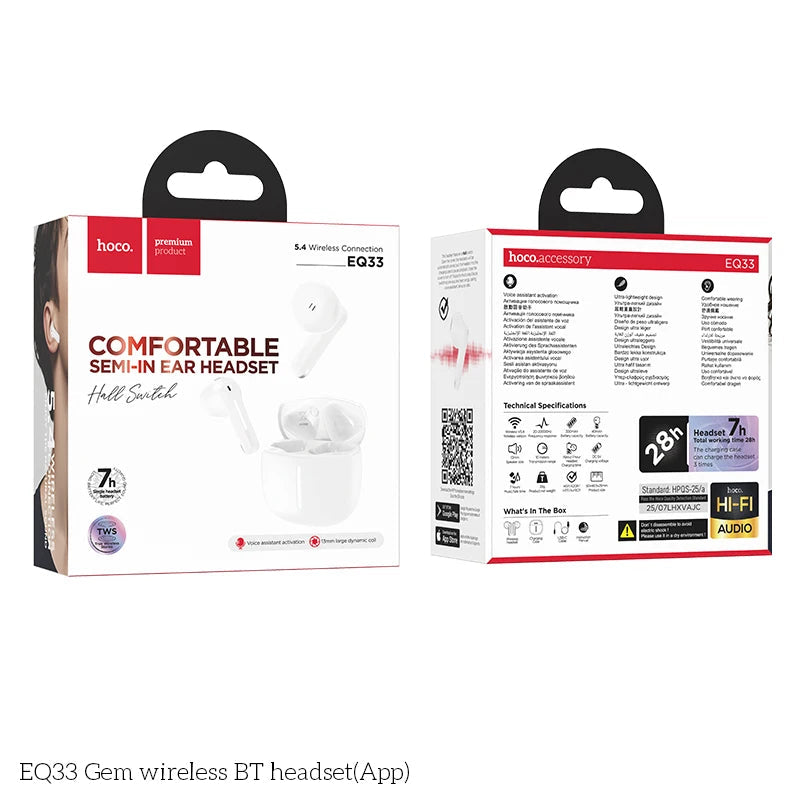 Wireless Semi in Ear Bluetooth Earbuds with APP Control, Stereo Sound and Microphone, HiFi Audio