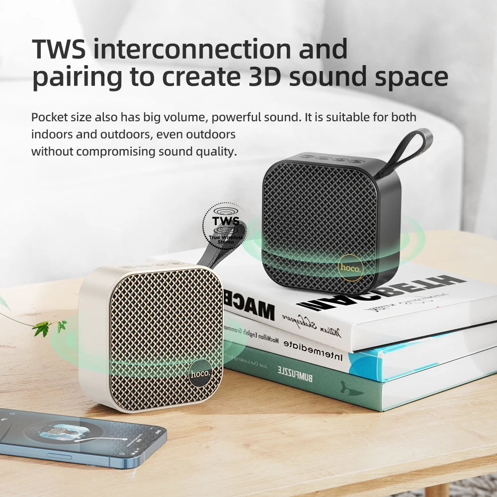 Portable Bluetooth 5.2 Mini Stereo Speaker with Deep Bass and TF Card Compatibility