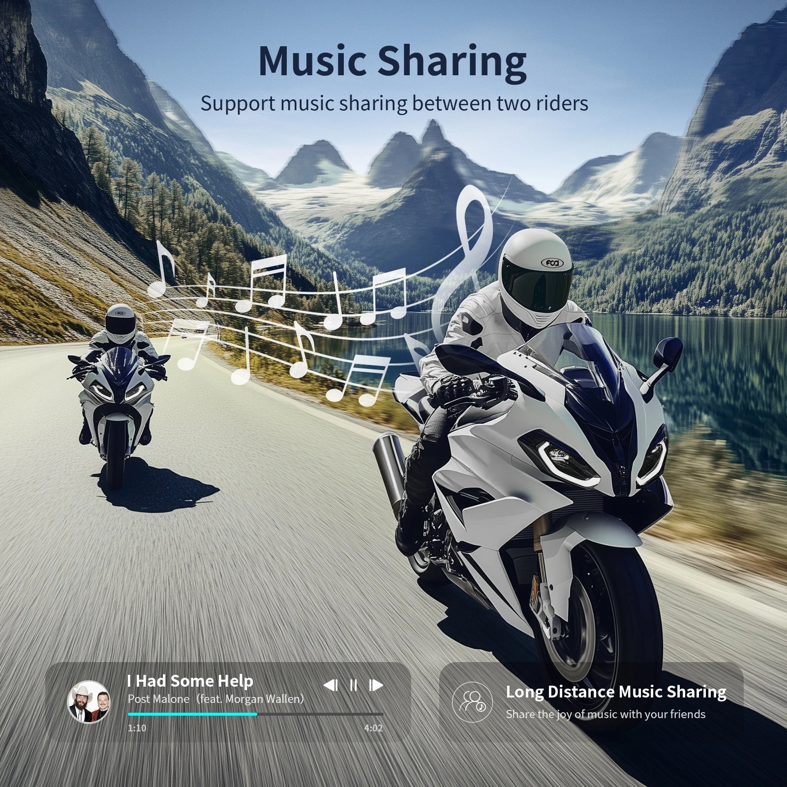 Motorcycle Helmet Bluetooth Intercom Headset with 1000M Range and FM Radio for All Helmets