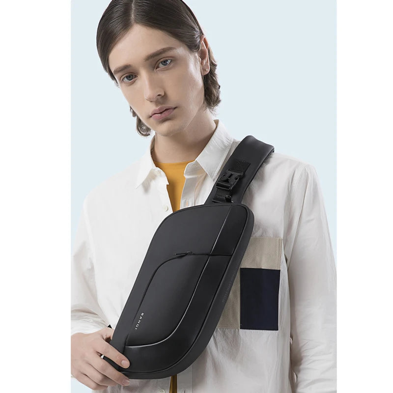 Men’s Large Capacity Crossbody Chest Bag with USB Charging and Water Resistant Oxford Material