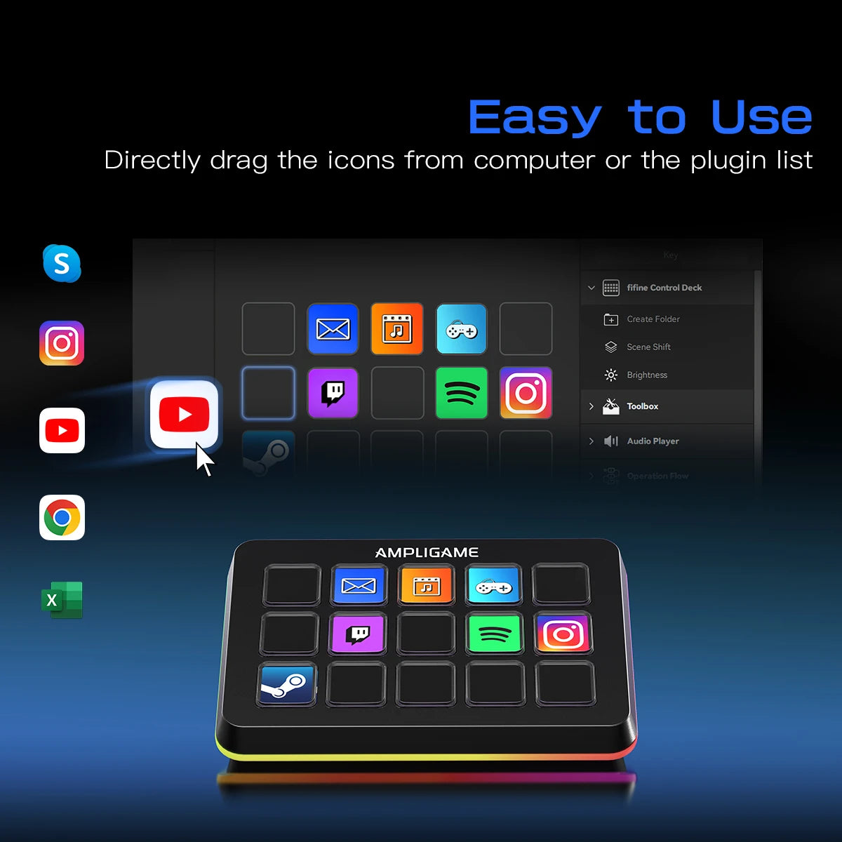 Streaming Controller with 15 Customisable LCD Macro Keys for OBS Twitch YouTube Productivity on Mac PC