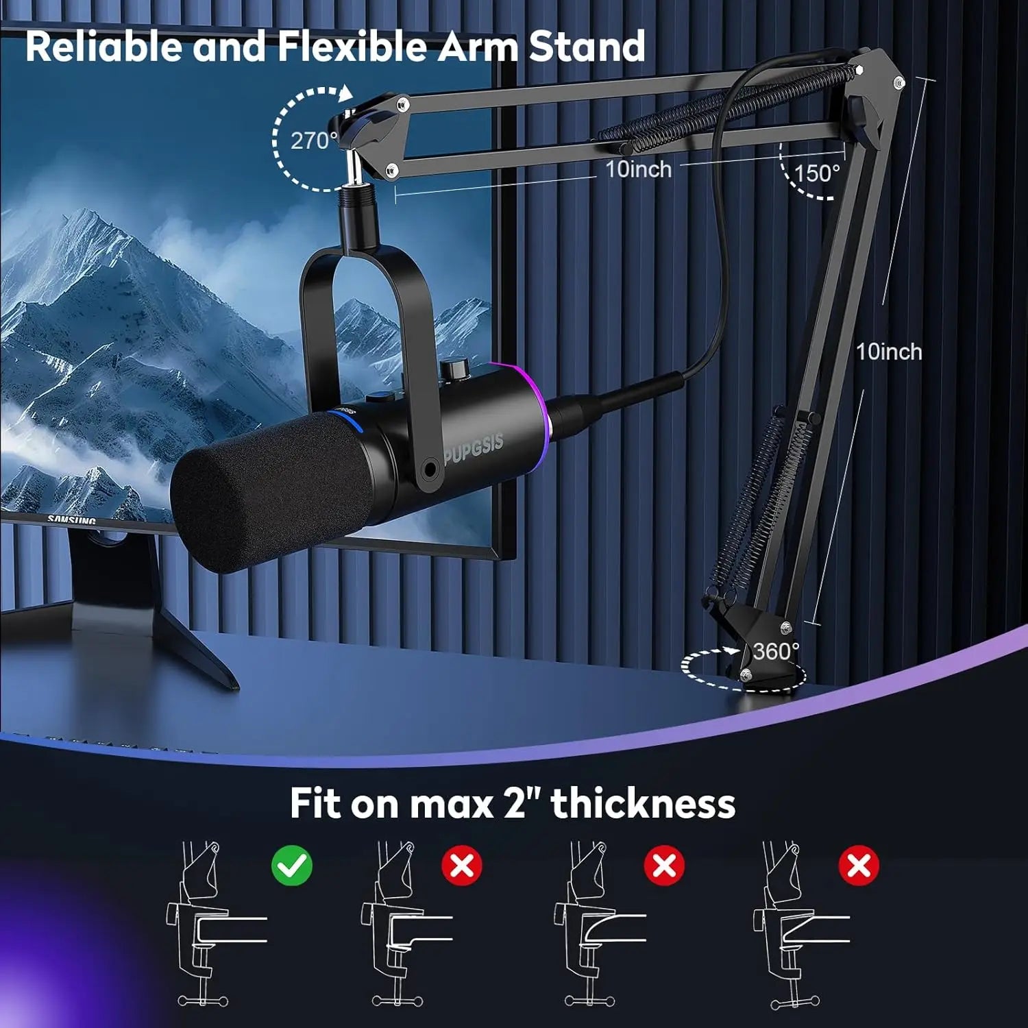 USB XLR Dynamic Microphone for Gaming Streaming and Podcast Recording with RGB Lighting