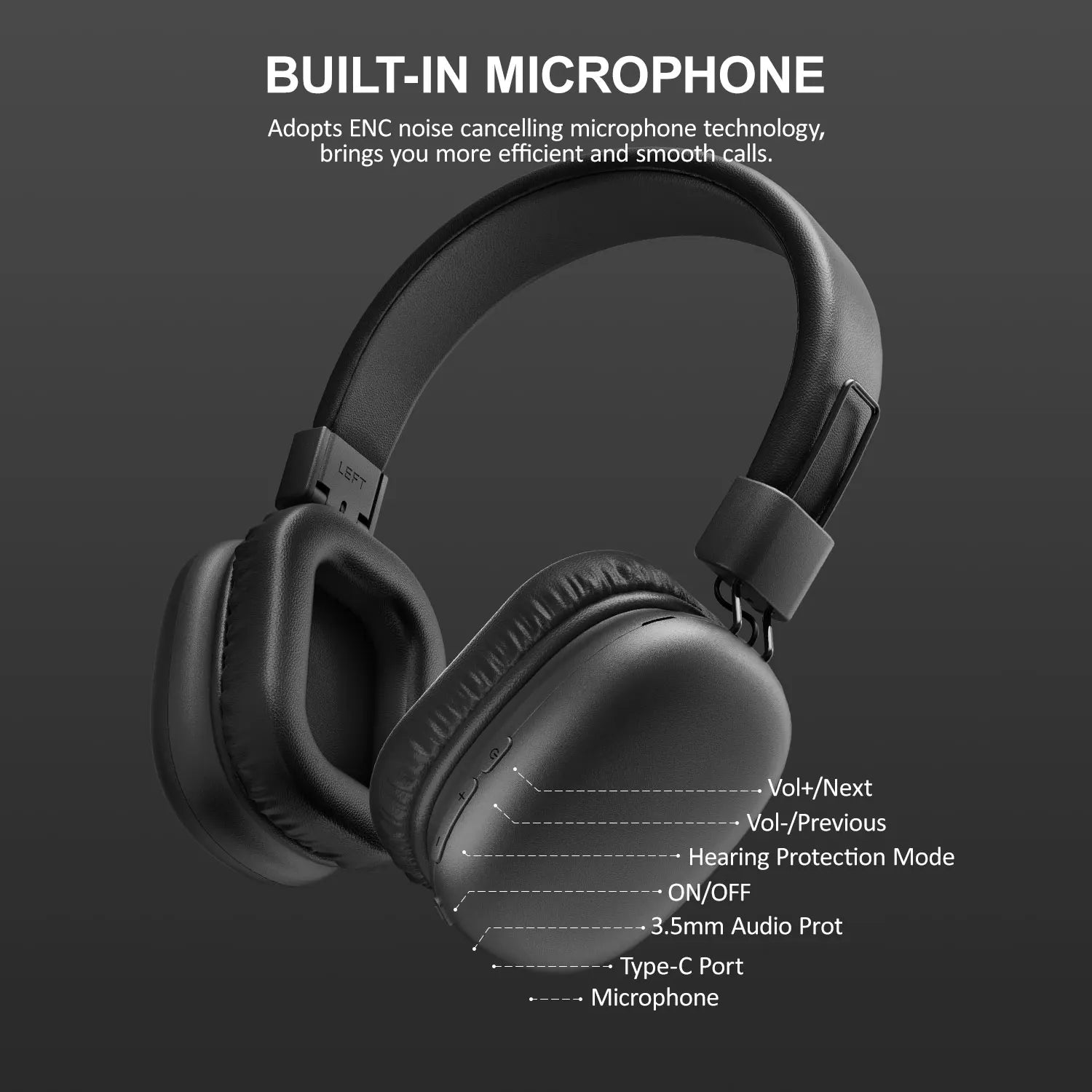Dual Wireless Over Ear Bluetooth Headphones with Hi-Res Audio Performance and ENC Mic