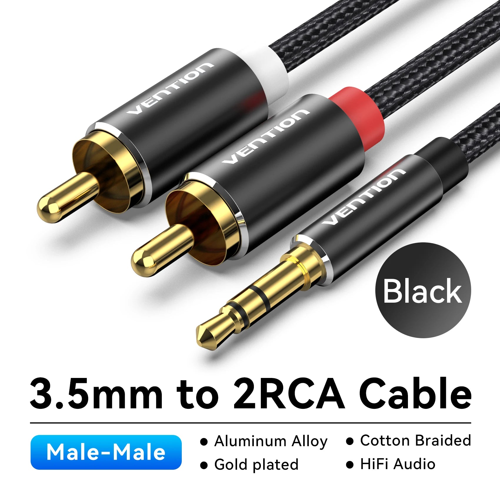 3.5mm to 2RCA Audio Cable Splitter Aux Lead for Amplifier Home Theatre Speaker