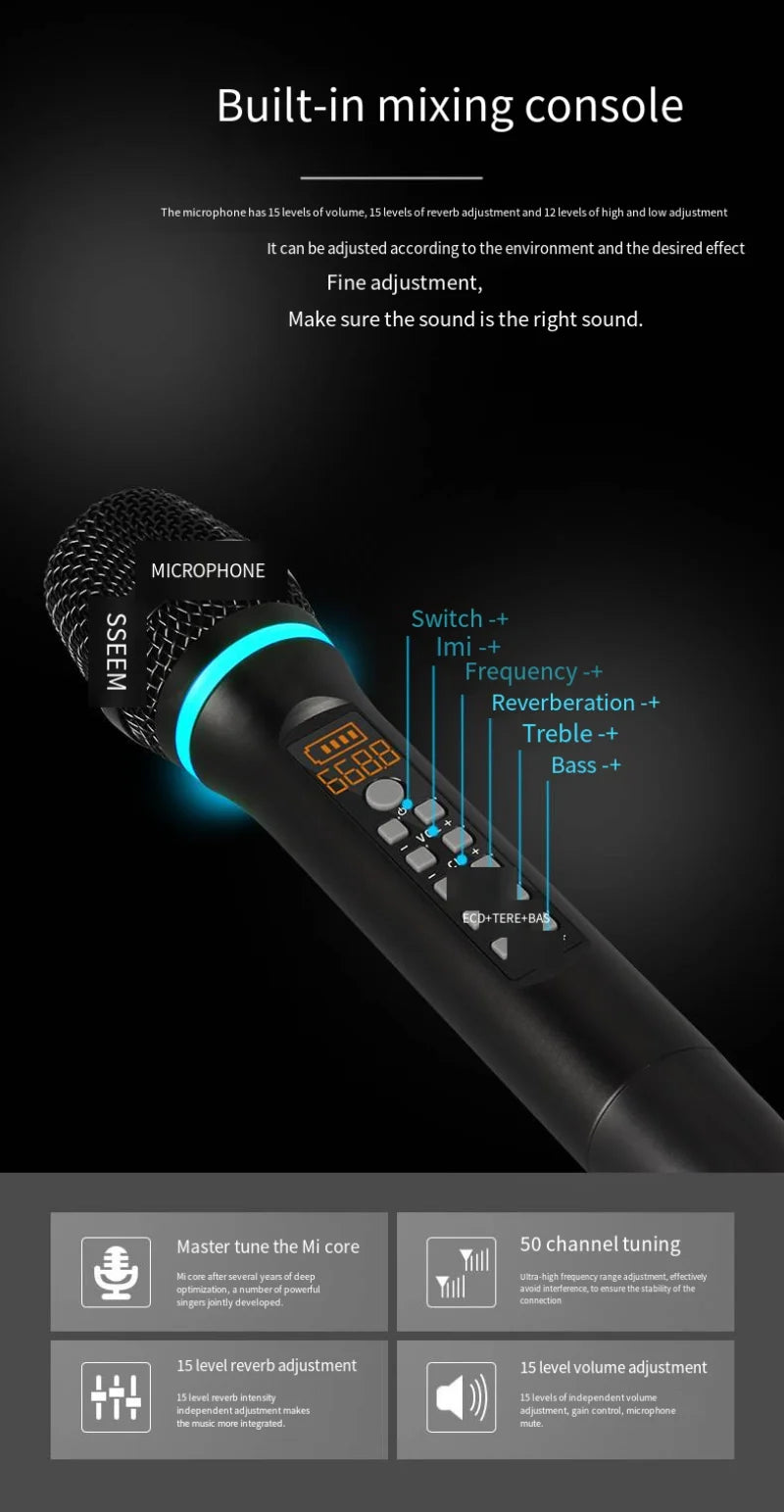 Wireless UHF Handheld Microphone with Bluetooth for Karaoke Party Church and Live Performances
