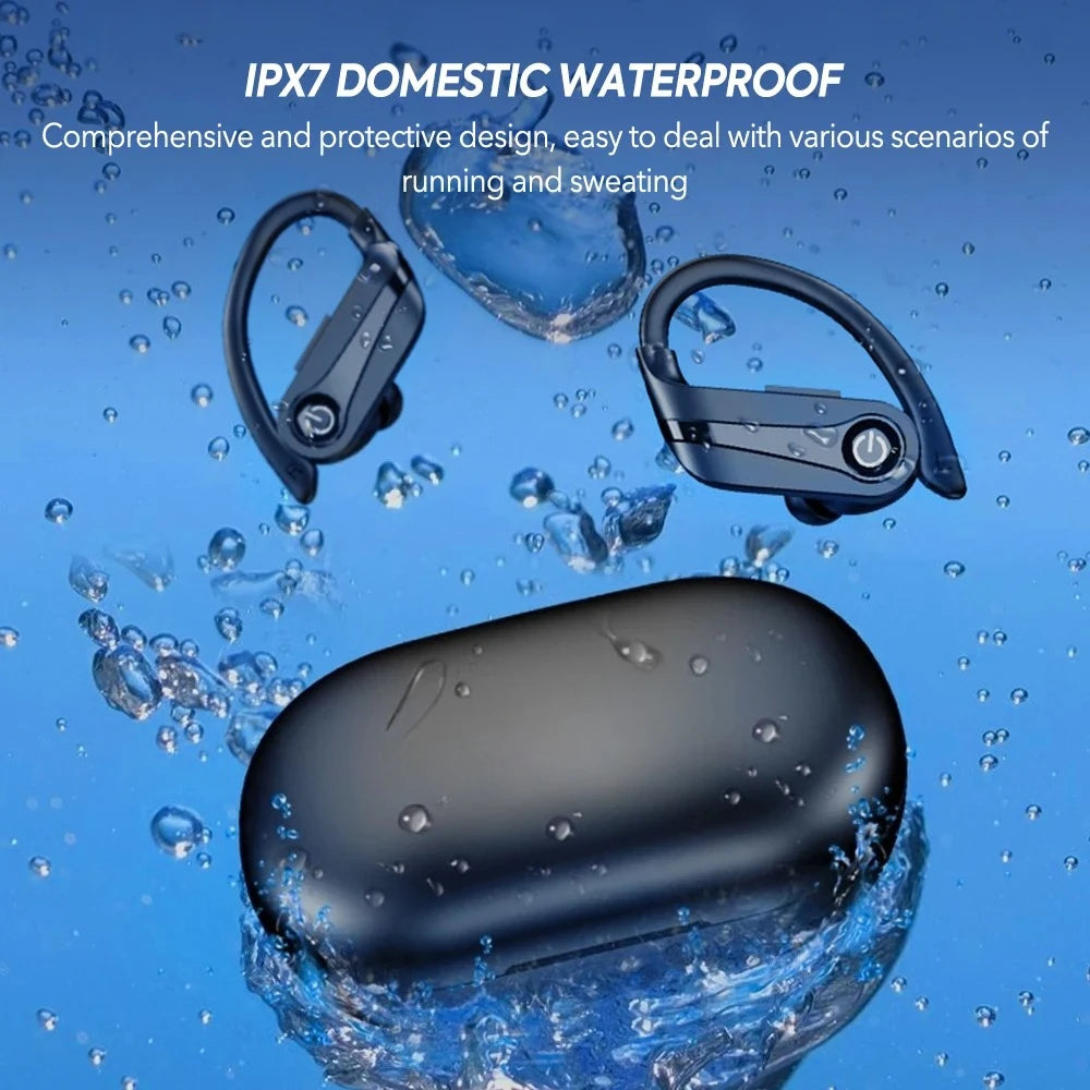 Wireless TWS Earbuds with Ear Hooks Bluetooth 5.3 IPX7 Waterproof Long Battery for Sport Running