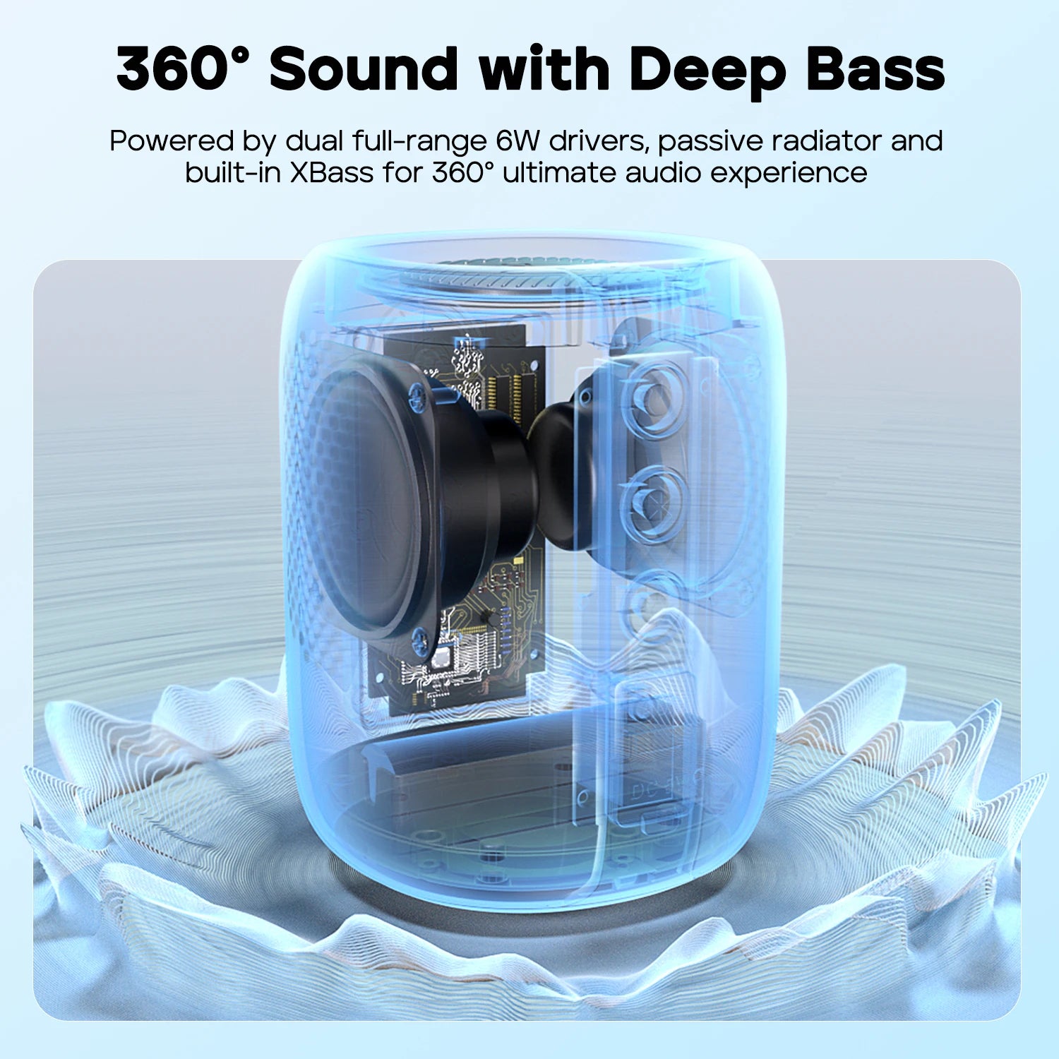 Portable Bluetooth Speaker 12W with 360° Sound XBass LED Lighting IPX7 Waterproof APP Control