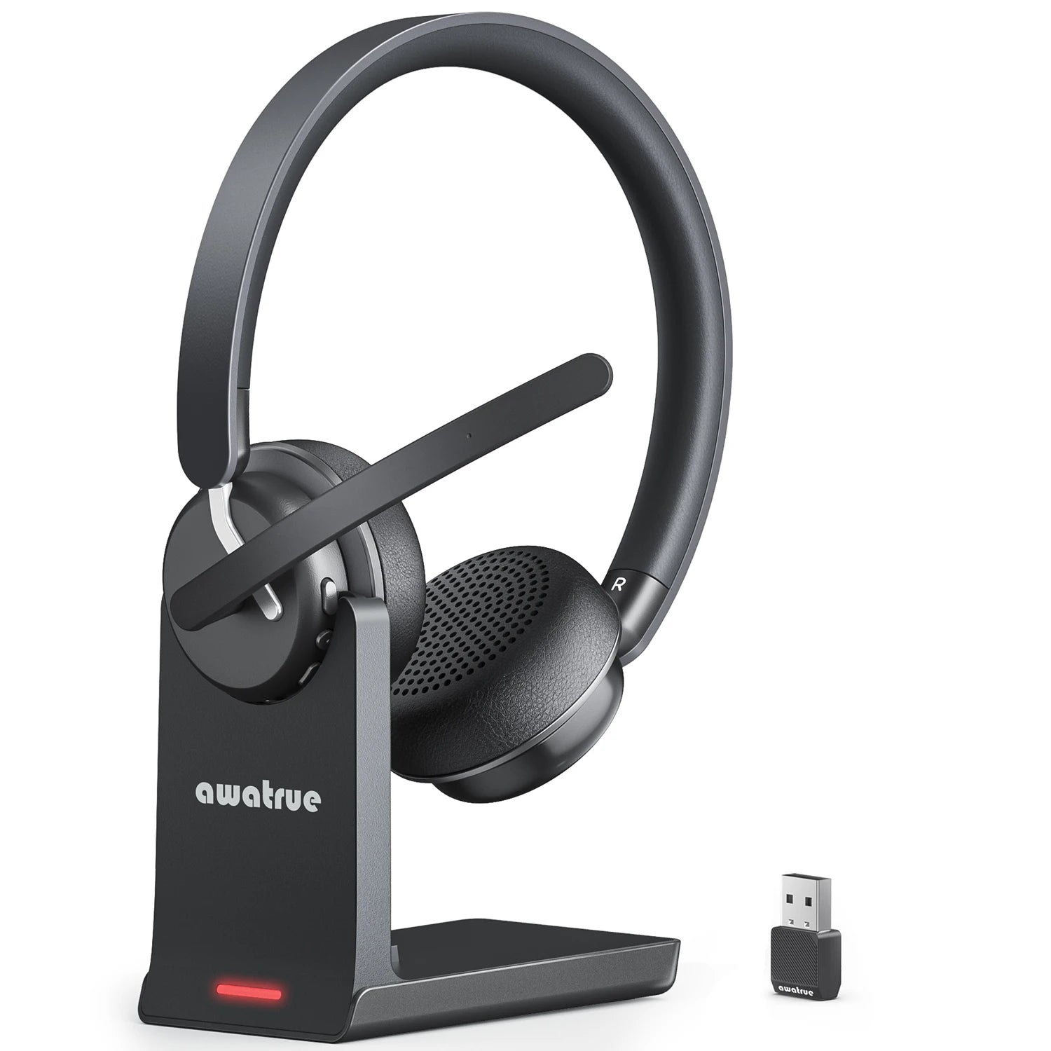 Wireless Bluetooth Headset with AI Noise Cancelling Microphone and Charging Base
