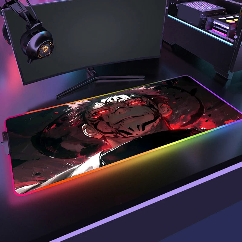RGB Anime Gaming Mouse Mat XL with LED Lighting Non Slip Waterproof Desk Pad for Keyboard and Mouse