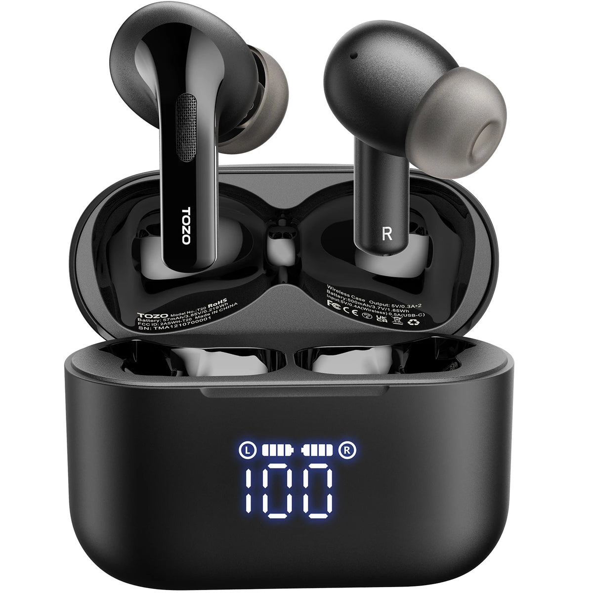 True Wireless Bluetooth Earbuds with LED Display Dual Mic ENC Long Battery IPX8 Waterproof