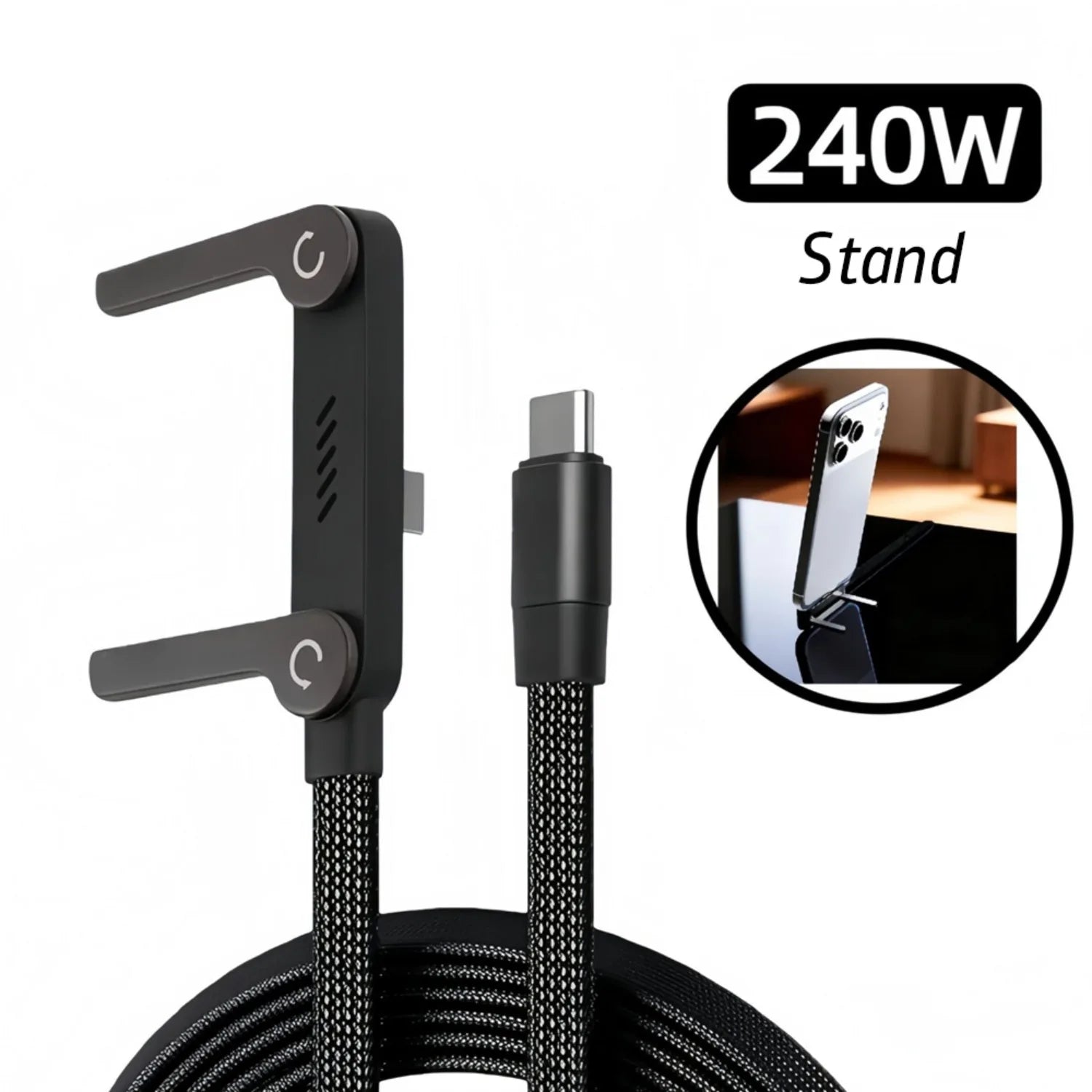 Foldable Phone and Tablet Stand with Dual Fast Charging Cable and 360 Degree Rotation