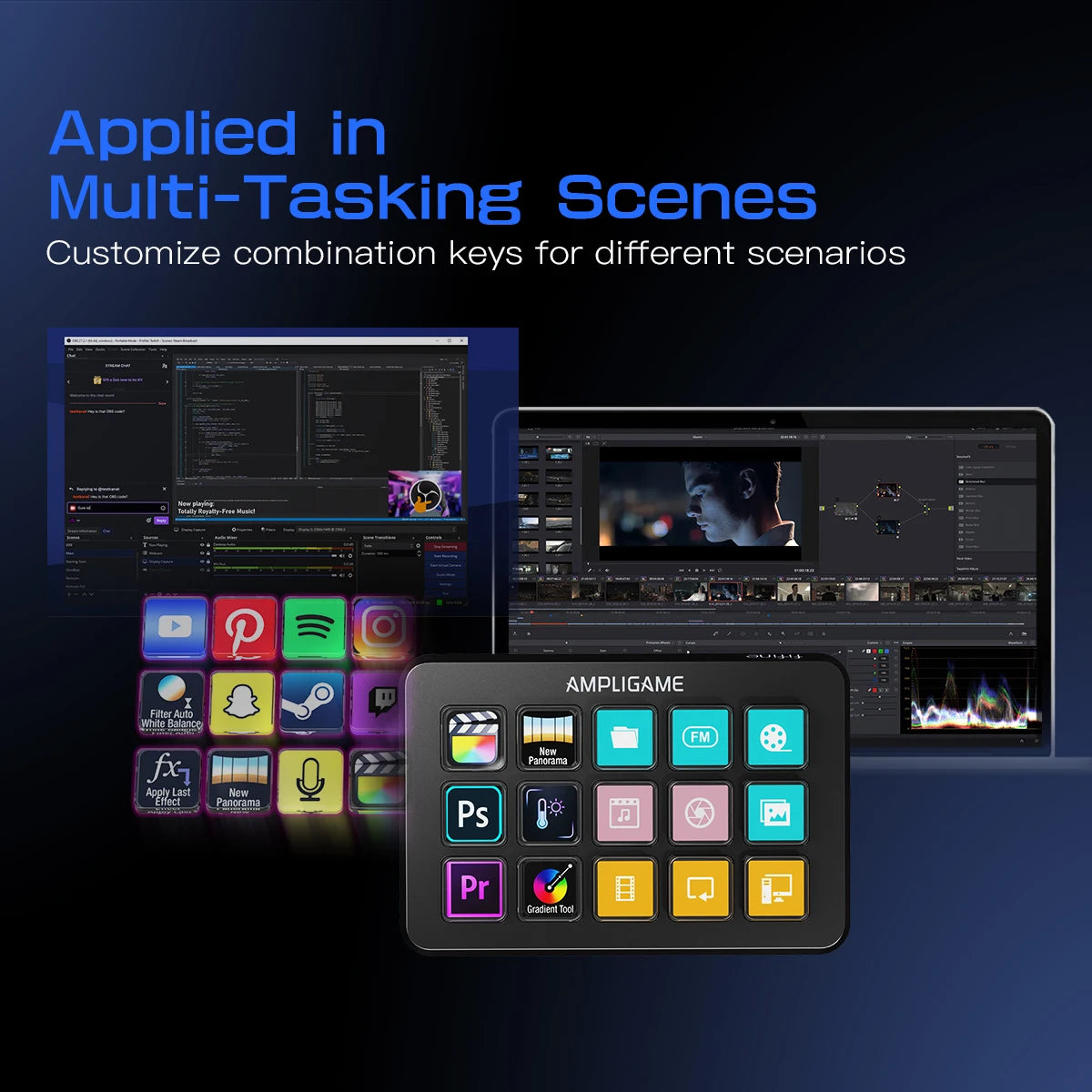Streaming Controller with 15 Customisable LCD Macro Keys for OBS Twitch YouTube Productivity on Mac PC