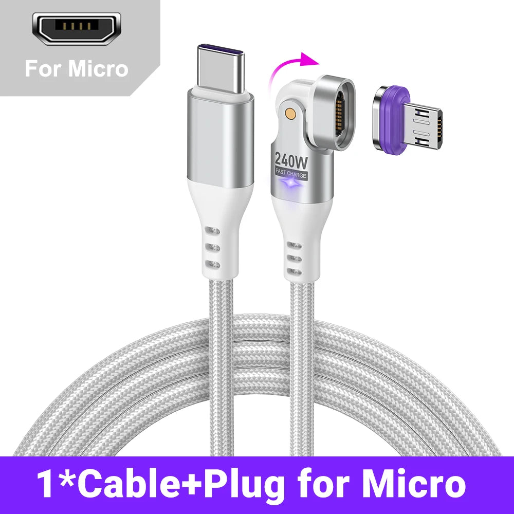 Magnetic 240W Fast Charging USB Cable with 180 Degree Rotation for iPhone and Type C Devices