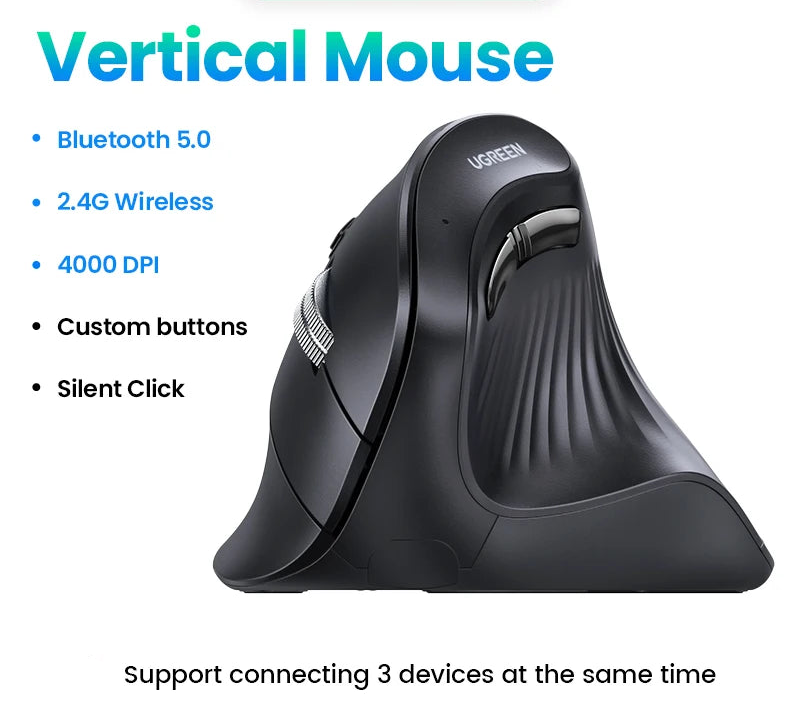 Vertical Wireless Ergonomic Mouse Bluetooth 5.0 2.4G 4000 DPI Silent 6 Button for PC Laptop