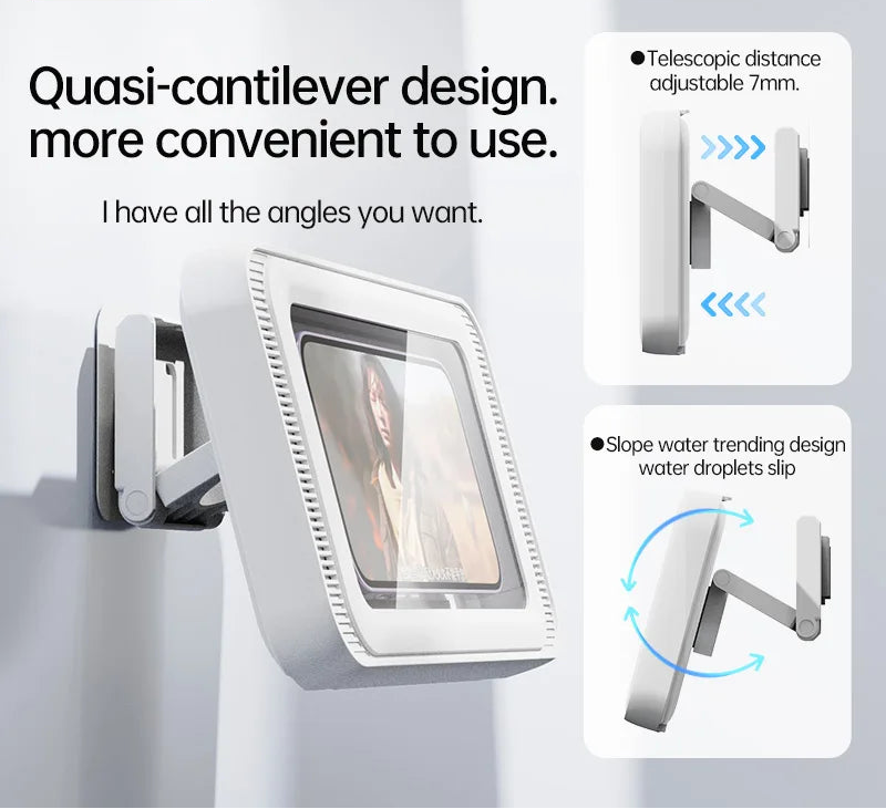 Waterproof Rotating Shower Wall Phone Holder for 4–7 Inch Devices Anti-Fog Bathroom Mount Case
