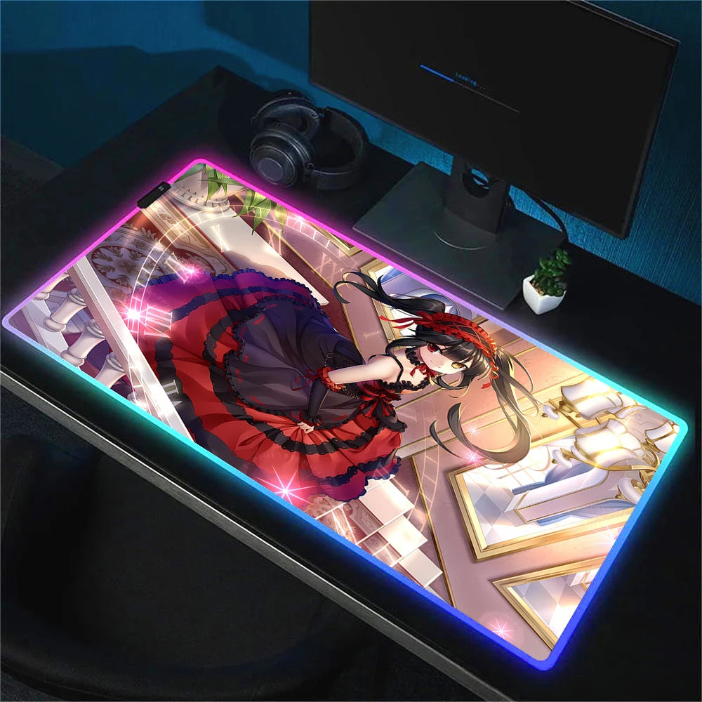 RGB Gaming Mouse Pad with Anime Design Large Non-Slip Backlit Desk Mat for Keyboard and Mouse