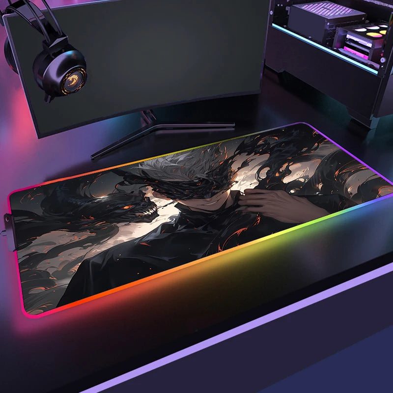 RGB Anime Gaming Mouse Mat XL with LED Lighting Non Slip Waterproof Desk Pad for Keyboard and Mouse