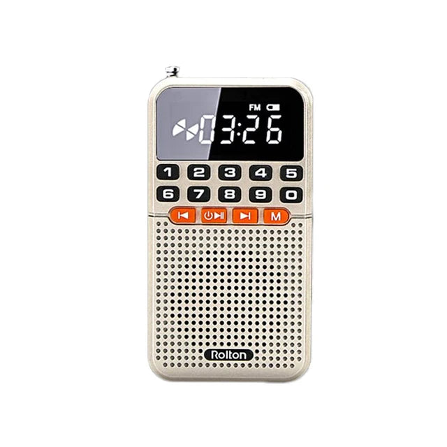Mini Portable FM Radio and Speaker with LED Torch, Dual Antenna, TF Card, Rechargeable Battery