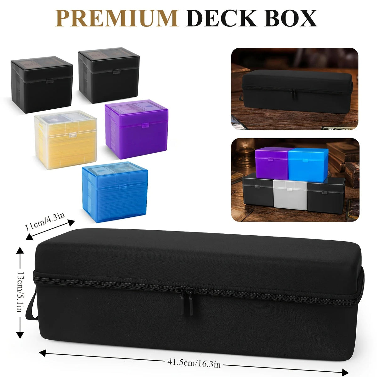 Premium Card Storage Case with Hard EVA Shell and 5 Deck Boxes for Trading and Sports Cards