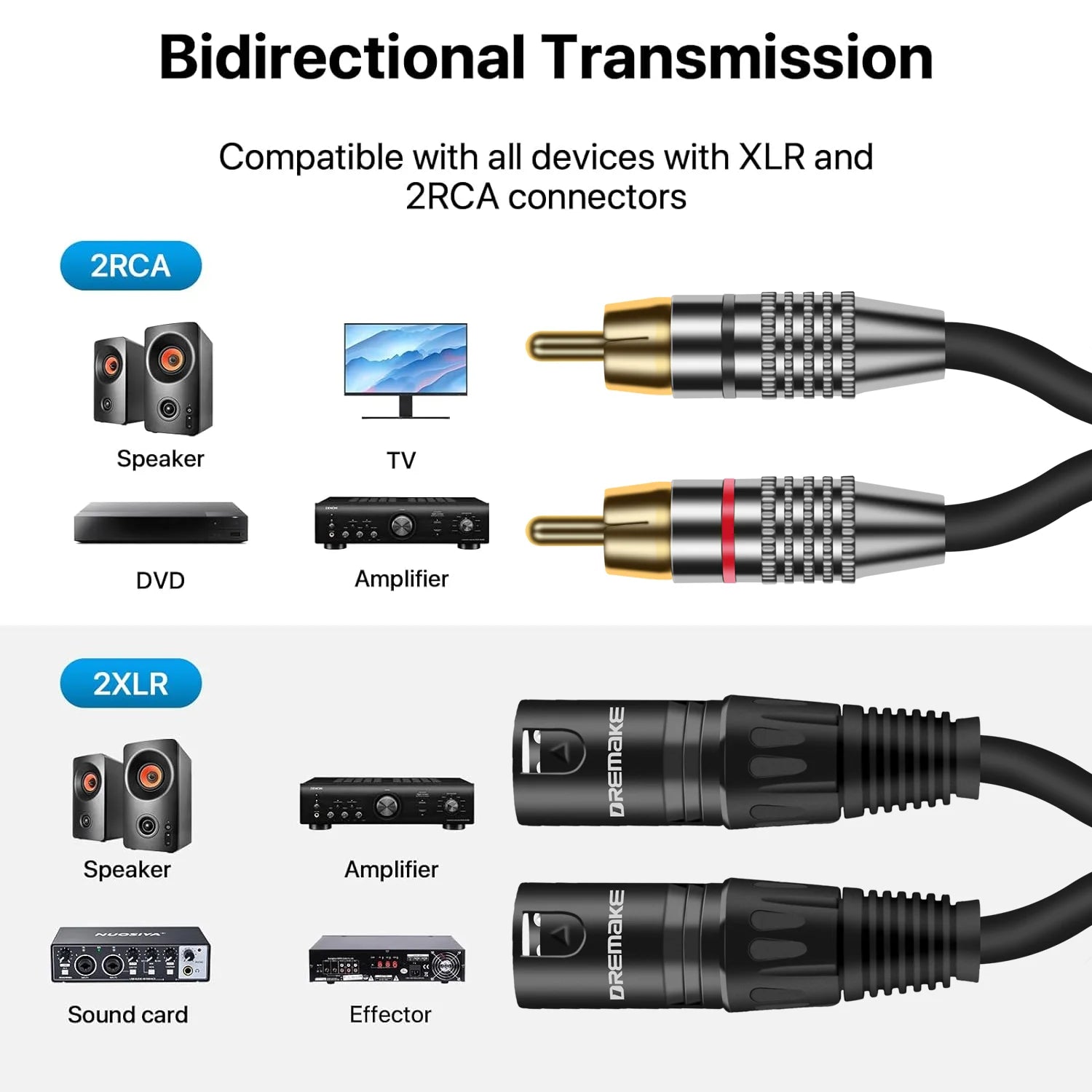 Dual XLR Male to Dual RCA Male Cable 4N OFC HiFi Audio Lead for Mixer Amplifier