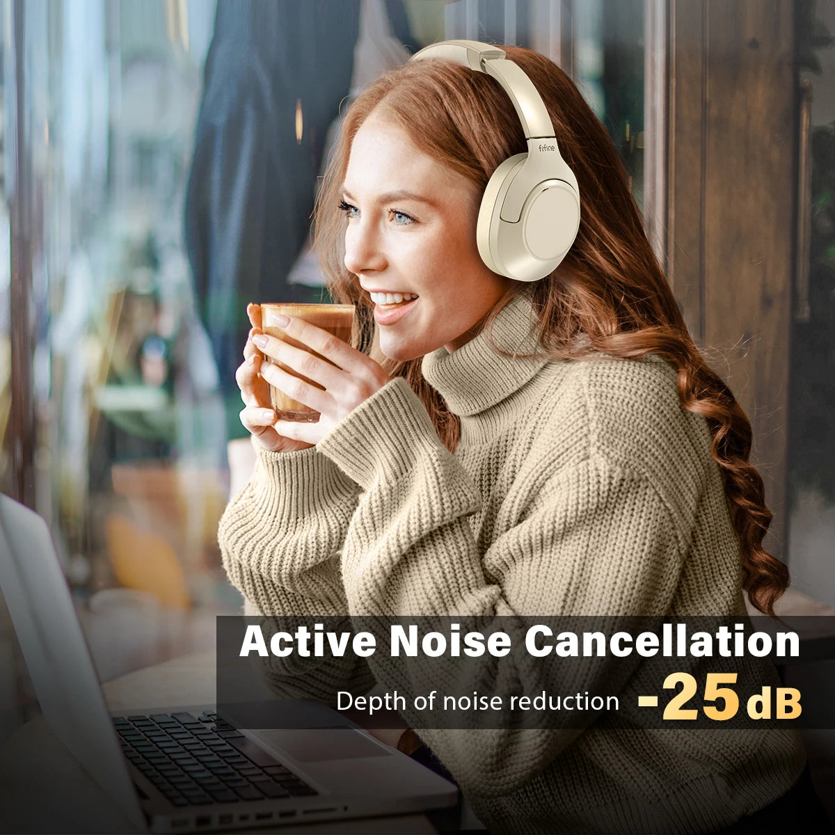 Bluetooth Over-Ear Wireless Headphones with Active Noise Cancelling, 65h Battery, Gaming and Music