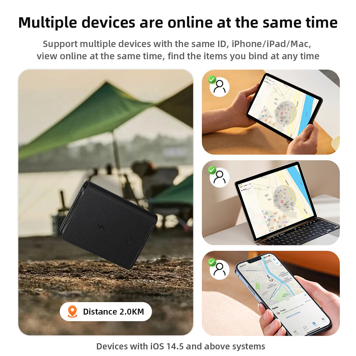 Large Capacity Smart Wallet Card Holder with Apple Find My Network GPS and Wireless Charging