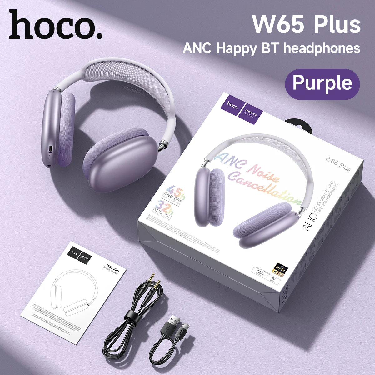 Wireless Over-Ear Headphones with Active Noise Cancelling Bluetooth and HiFi Sound