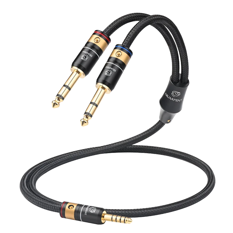 Premium 4.4mm to Dual 6.5mm OCC Audio Cable for Speaker Mixer and Amplifier Connection