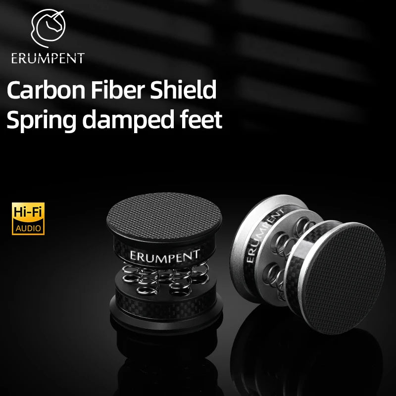 Carbon Fibre Speaker Isolation Spikes with Spring Damping Pads for Amplifiers and CD Players