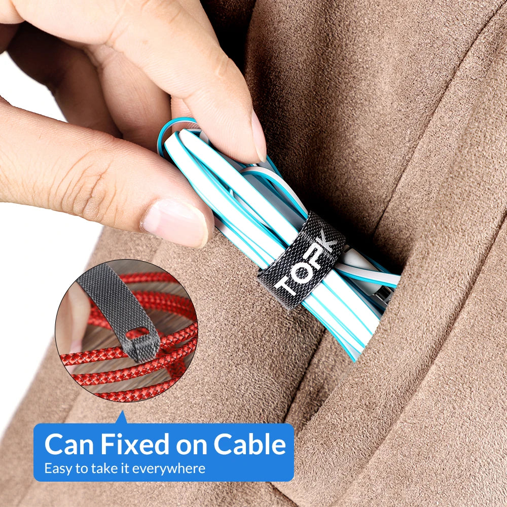 Reusable Adjustable Nylon Cable Organiser Ties for Mouse Earphones and Wires with Loop Strap