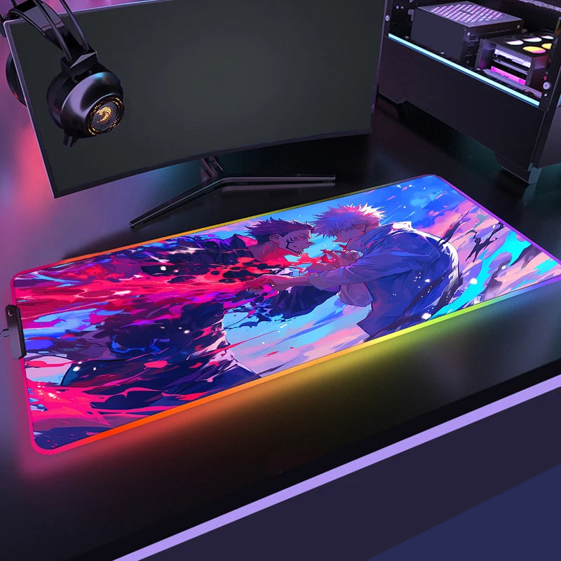 RGB Anime Gaming Mouse Mat XL with LED Lighting Non Slip Waterproof Desk Pad for Keyboard and Mouse
