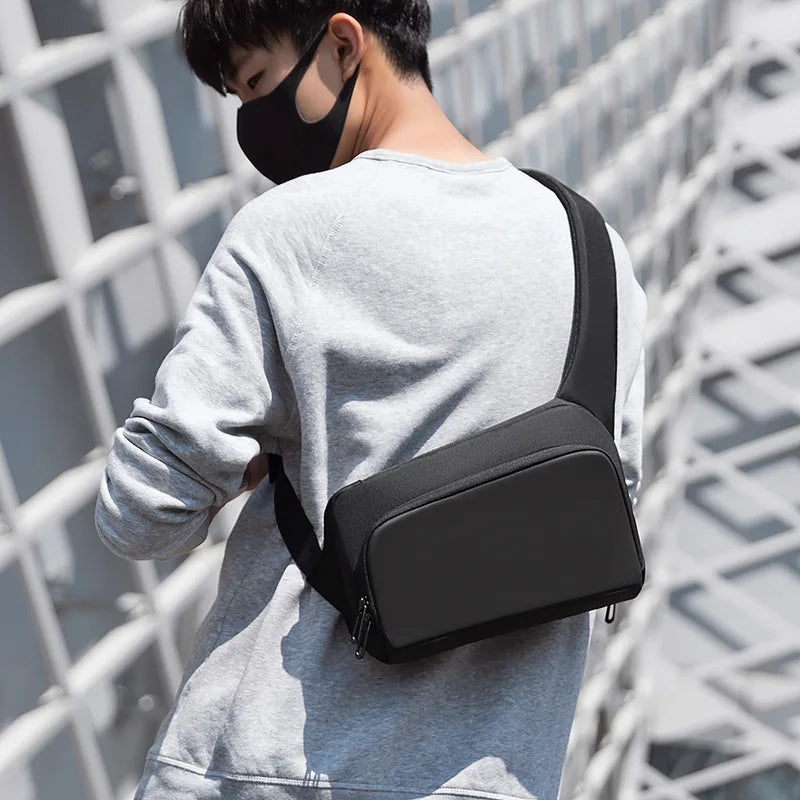 Black Minimalist Sling Messenger Bag for Men Water Resistant Lightweight Chest and Shoulder Design