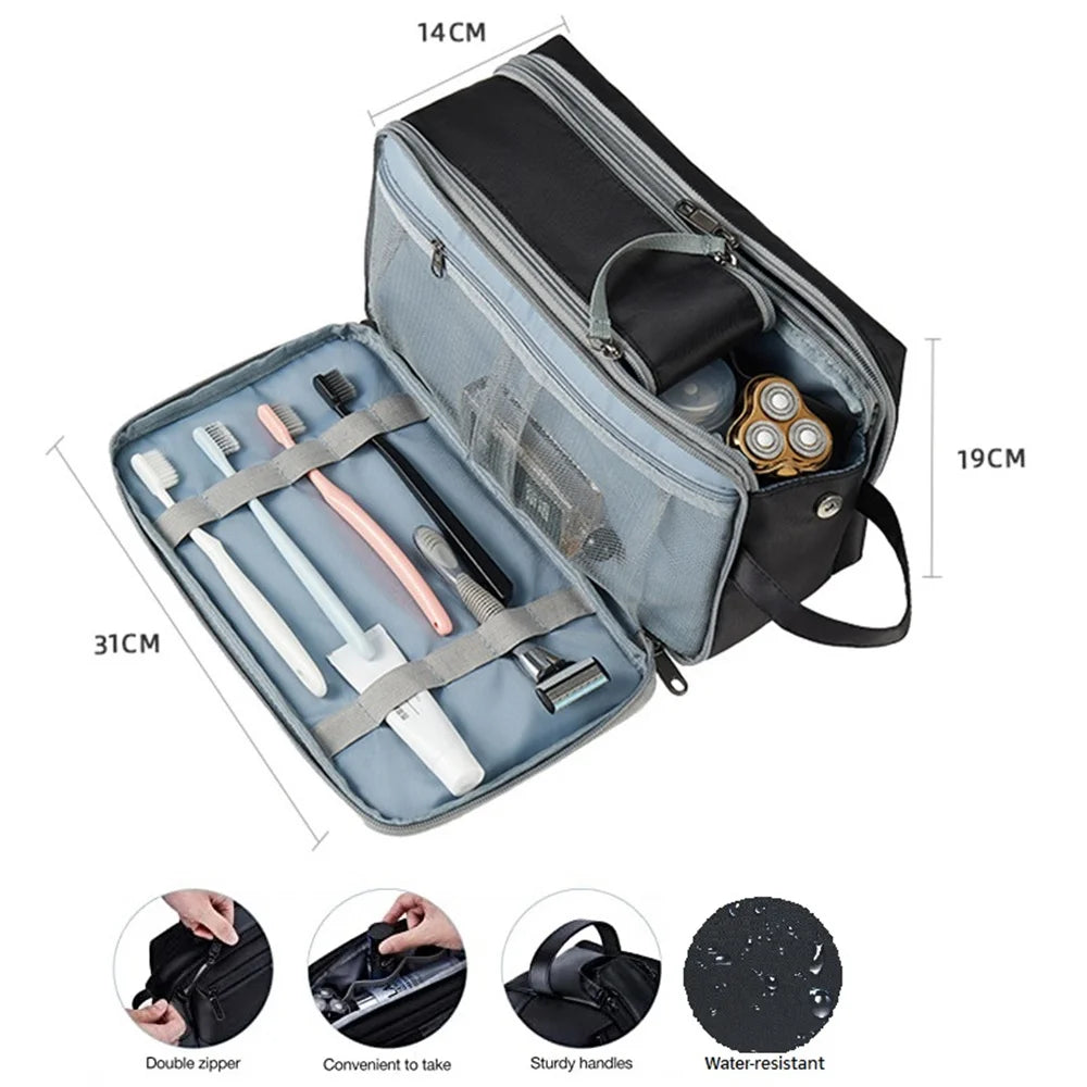 Large Capacity Multi-Layer Travel Toiletries and Makeup Organiser with Full Opening Design