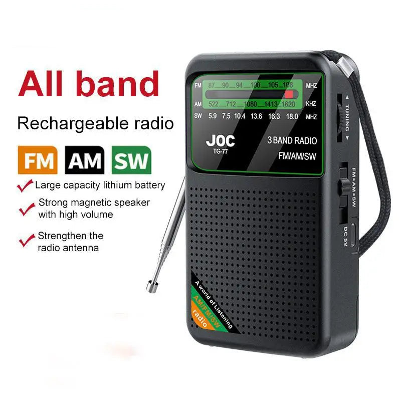 Portable Pocket Radio with FM AM SW Bands Rechargeable Battery and HD Display for Clear Reception