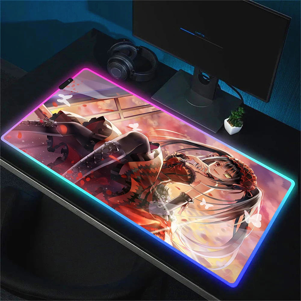 RGB Gaming Mouse Pad with Anime Design Large Non-Slip Backlit Desk Mat for Keyboard and Mouse