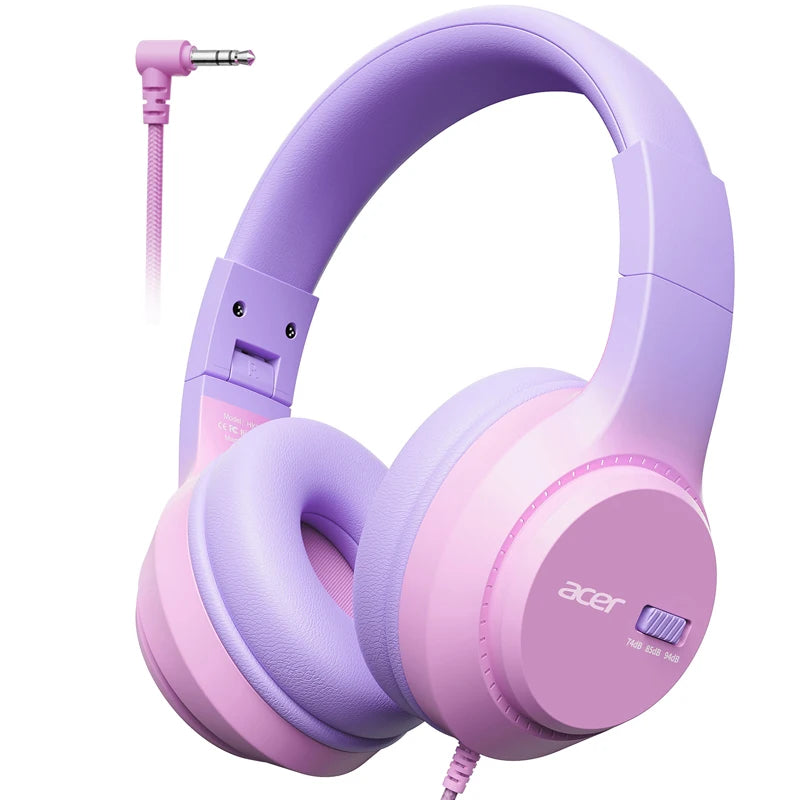 Kids Wired Over Ear Headphones with Volume Limiter and Foldable Design for Study and Travel