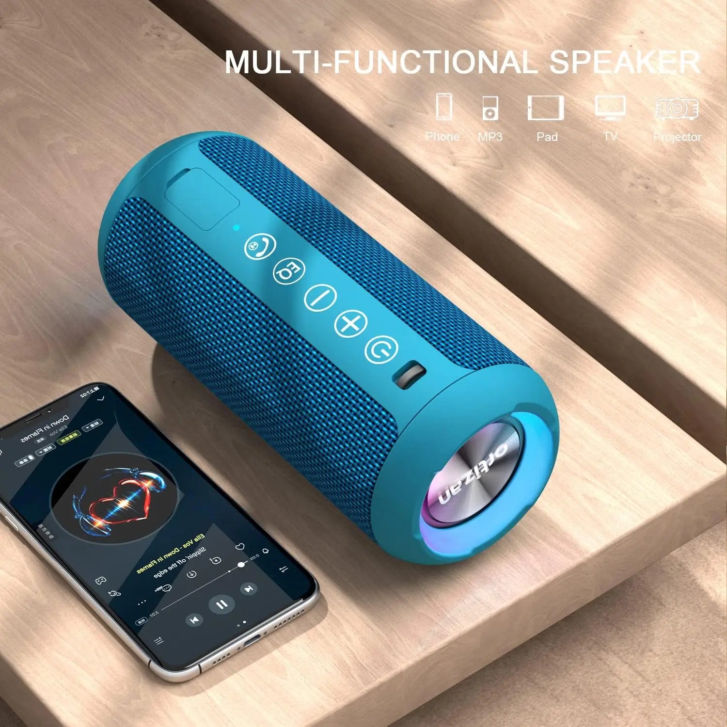 Portable Bluetooth Speaker with Deep Bass Boost IPX7 Waterproof RGB Lights and 30H Playtime