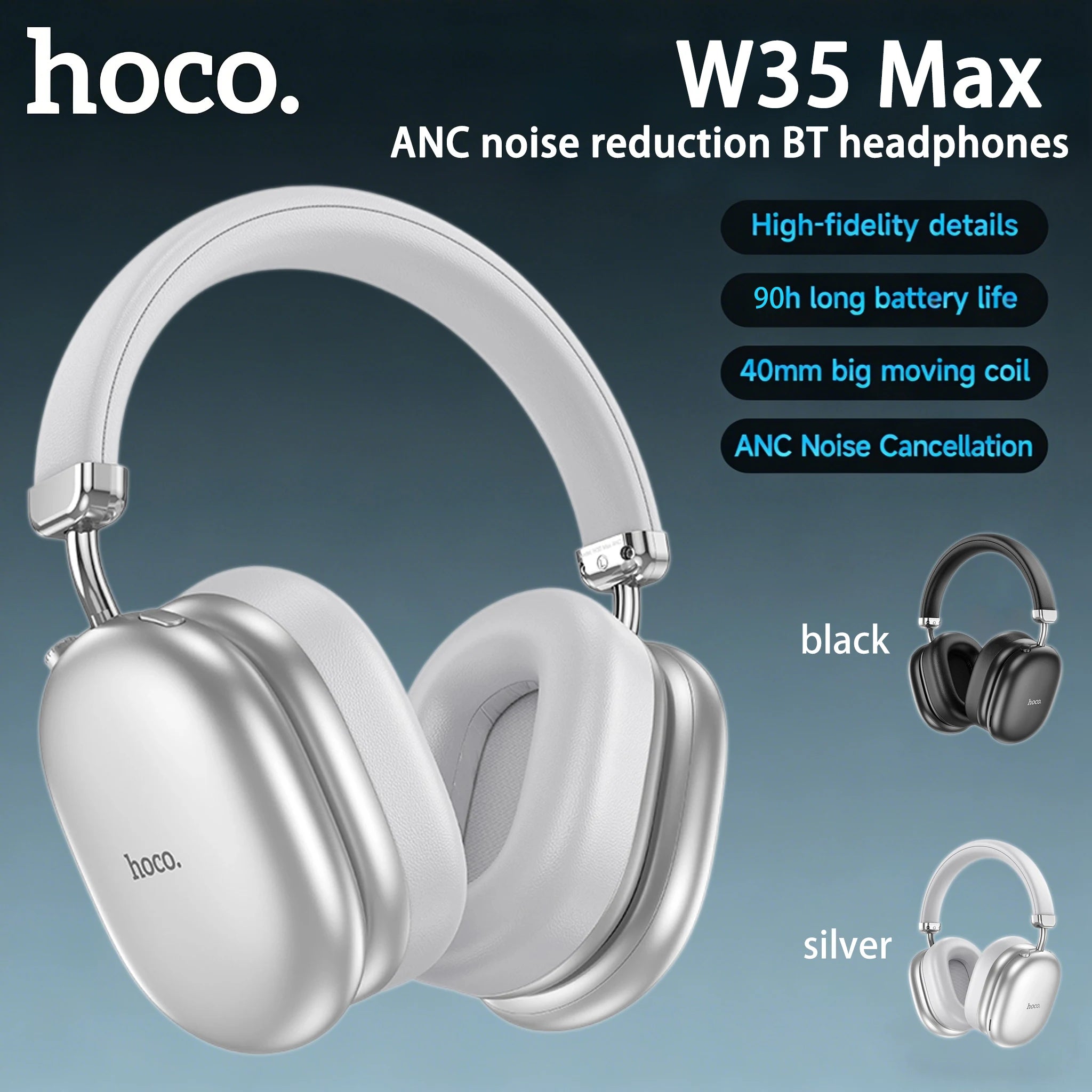Wireless Over Ear Headphones with Active Noise Cancelling and Extra Long Battery Life 90 Hours Use