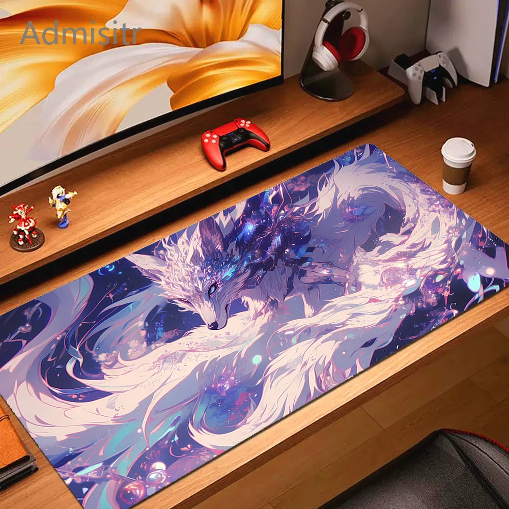 XXL Cartoon Fox Gaming Mouse Pad Non-Slip Rubber Desk Mat for Computer and Office Use