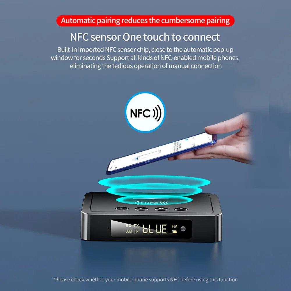 Wireless Bluetooth 5.4 Audio Receiver Transmitter with NFC FM Stereo AUX Optical Connection