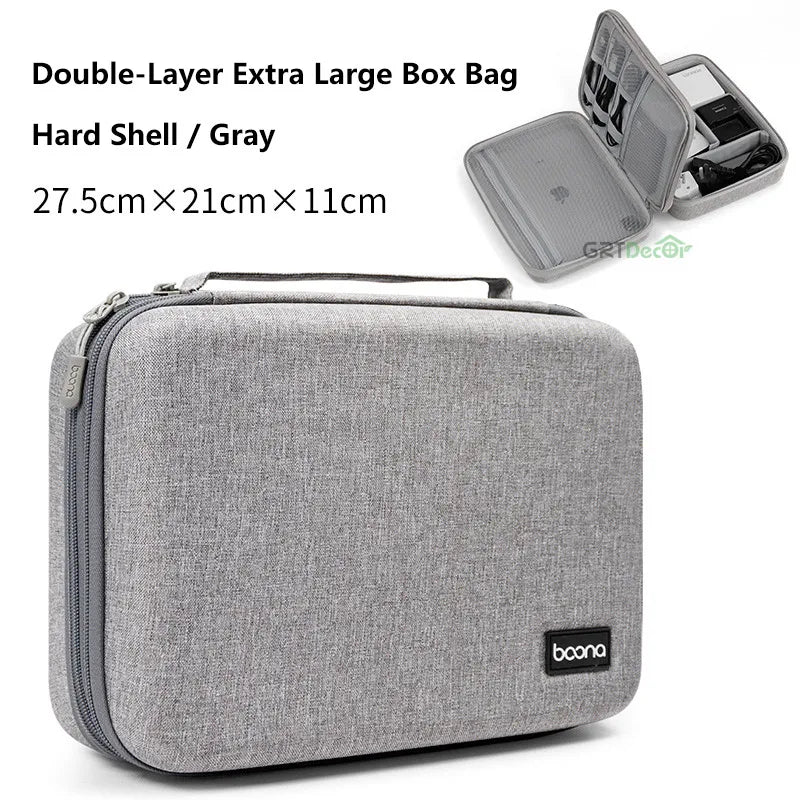 Double Layer Hard Shell Tech Organizer Case for Cables Chargers Earbuds USB Drives Travel Storage