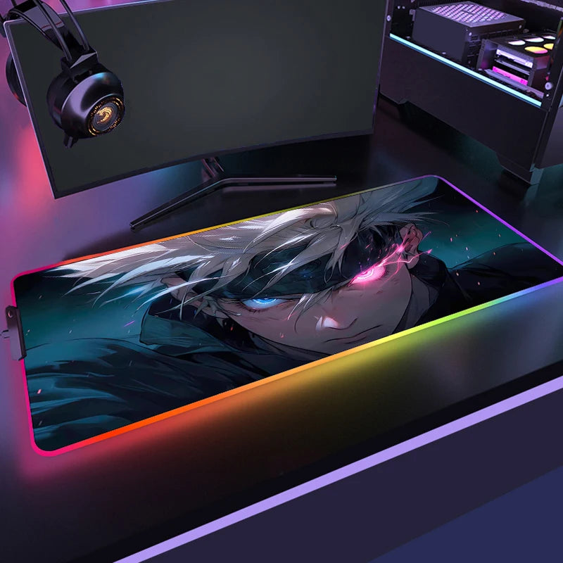 RGB Anime Gaming Mouse Mat XL with LED Lighting Non Slip Waterproof Desk Pad for Keyboard and Mouse